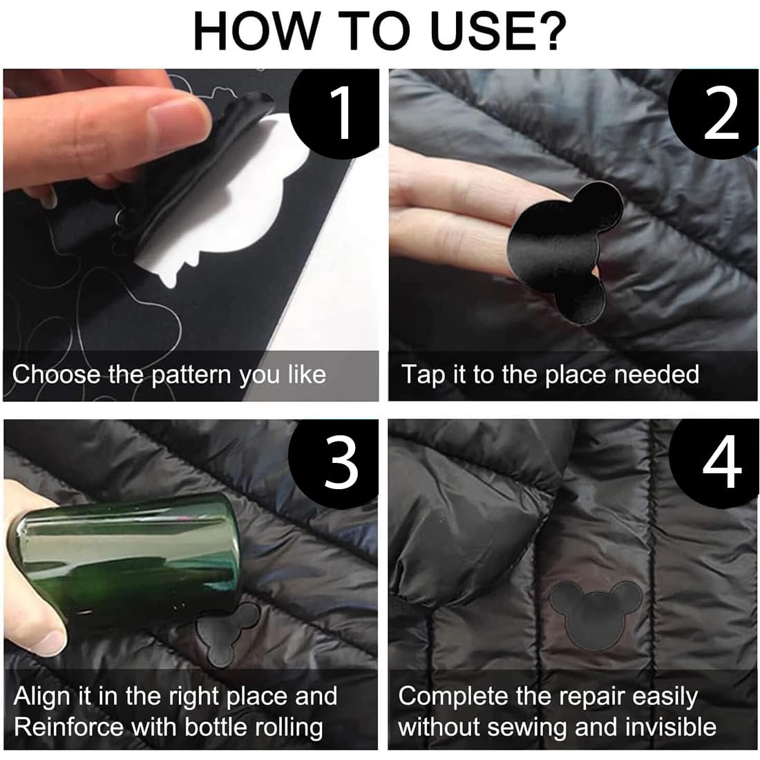 Kit Riparazione Toppe Autoadesive Per Giacche Piumino, Tende, Borse - Toppe In Nylon Nero Impermeabile - Foto 3