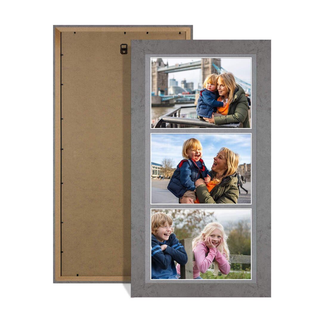 Procut Global 16X8 Marble Grey Photo Frames For Multiple Pictures with Mid Grey Mount-Modern Collage Frame with 3 Apertures (3x) 7X5-Engineered Wood with Shatterproof Perspex