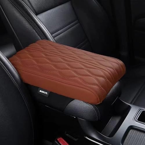 BODLYL Funda para consola central de automóvil, cojín de espuma viscoelástica para reposabrazos de automóvil, almohadilla marrón para reposabrazos