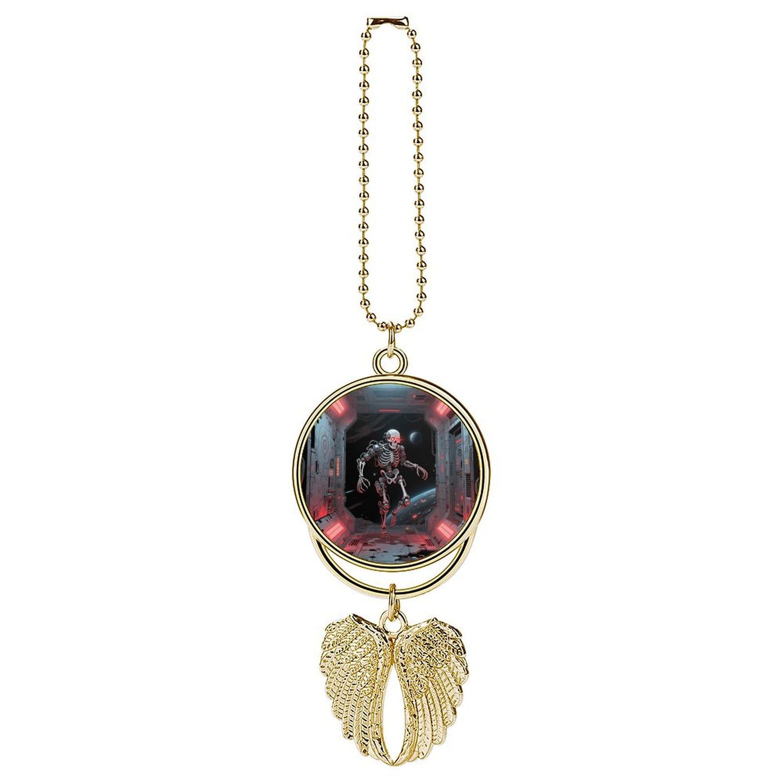 Skull Car Pendant Car Rearview Mirror Pendant Custom Photo Car Hanging Ornament Car Rear View Mirror Hanging Accessories Angel Wing Car Charm Gift for Men Women