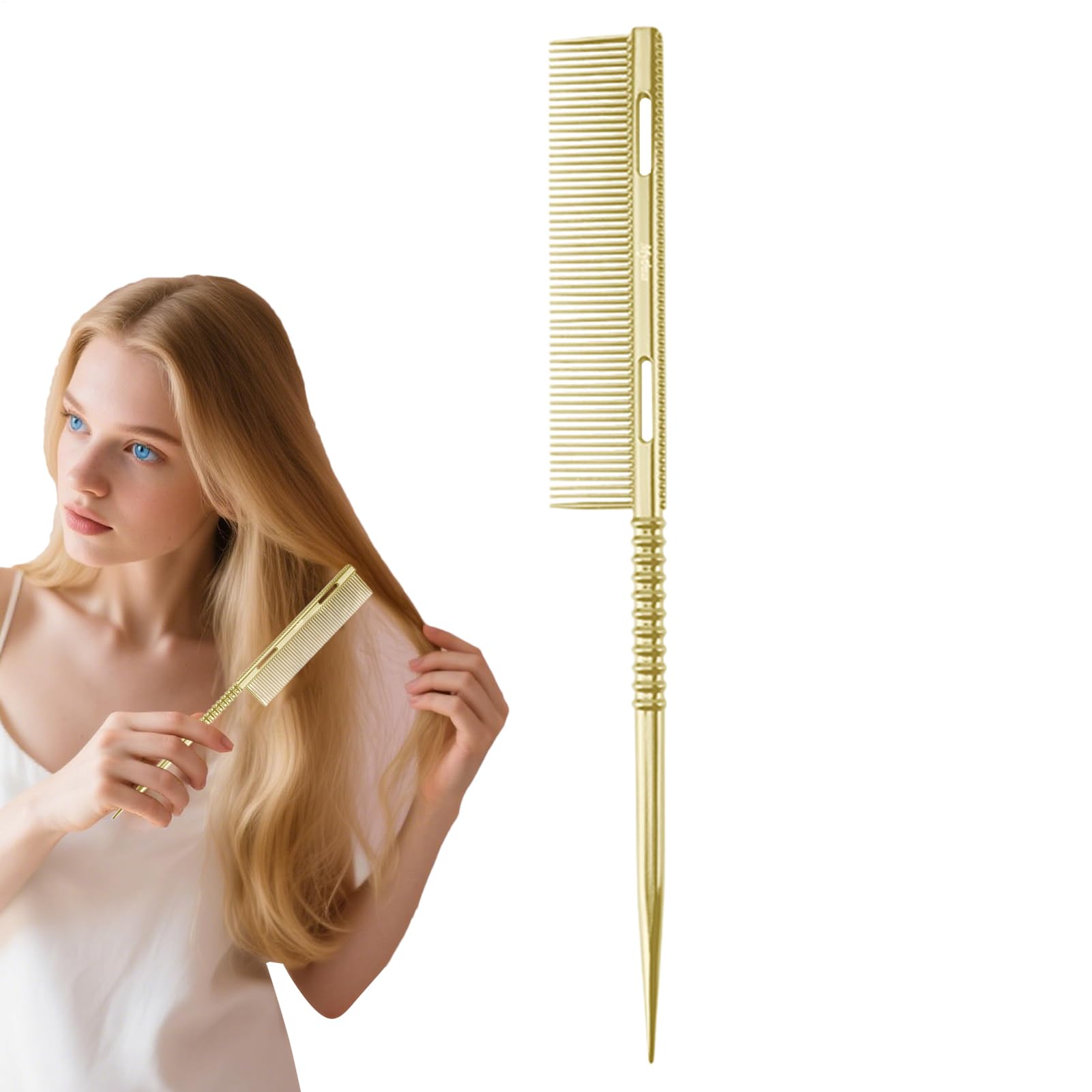 Pettini A Coda Da Donna Pettine leggero ergonomico per cotonatura radice | Spazzola coda denti in metallo da riga Spazzola Districante Leggera Ed Ergonomica Per Capelli Lisci