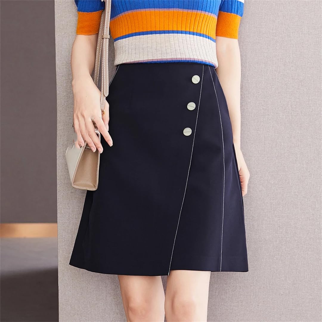 Ufficio Lady Gonne Vita Alta A-Line Gonne Donne Casual Mini Gonne con Bottoni