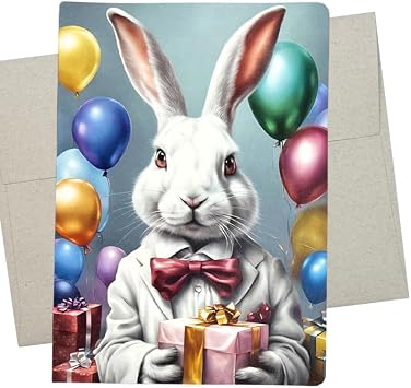 Whitman and Daughter Funny Rabbit Birthday Card 1 Premium Card, 5X7 Inch classy white bunny rabbit card for Easter, Wedding, Anniversary or Engagement - 1011