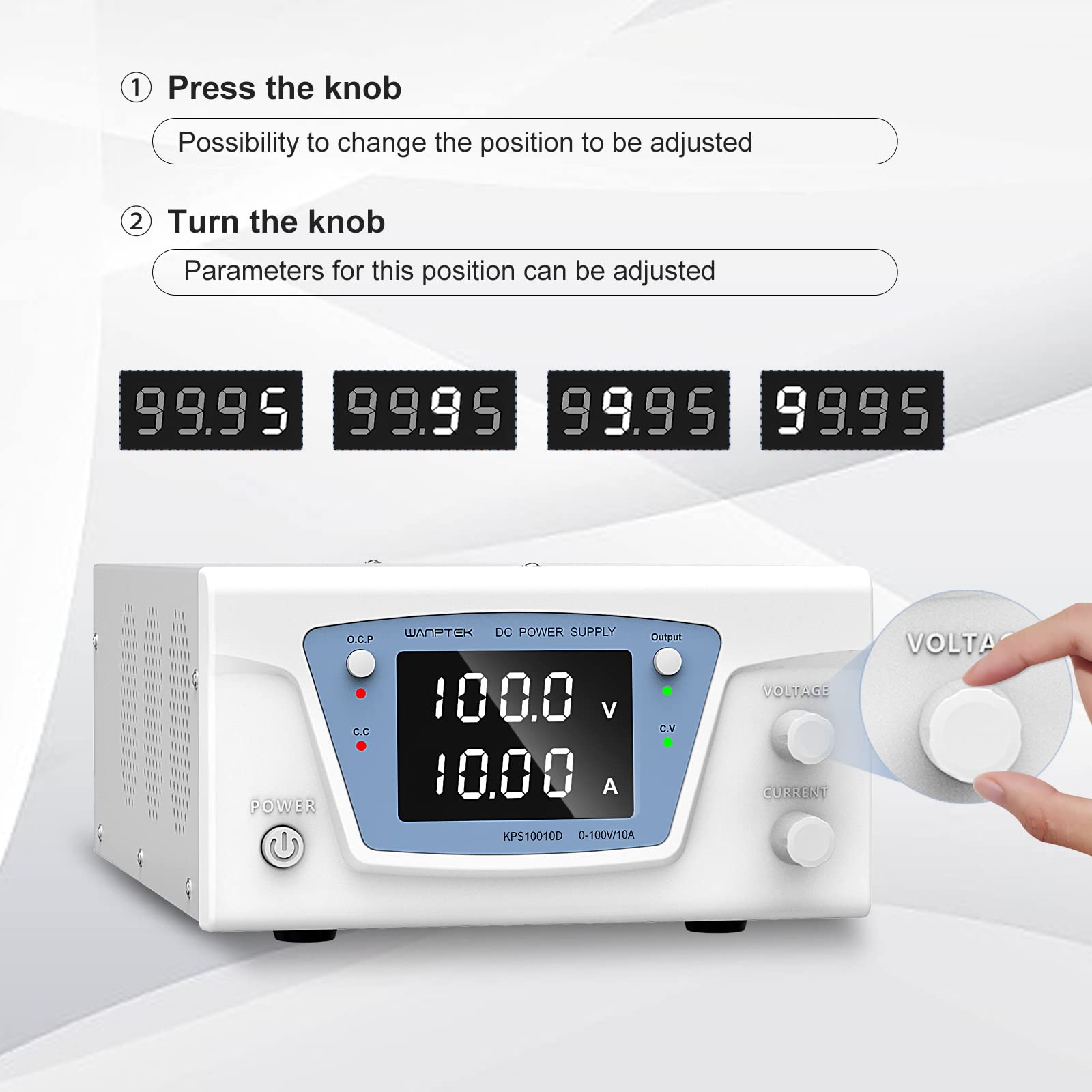 DC-Schaltnetzteil 0-100V/0-10A, Variable geregelte Stromversorgung, Labornetzteil mit Output-Taste, 4-stellige LED-Digitalanzeige mit hoher Präzision, Encodereinstellung
