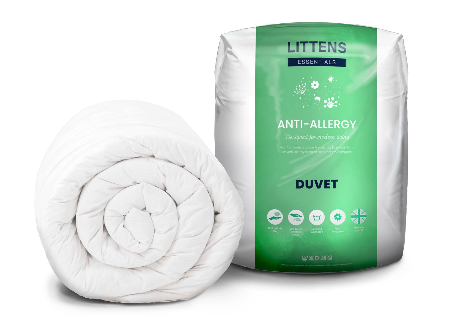 Littens Essentials 4.5 Tog Double Bed Anti-Allergy Duvet Quilt, Soft Touch Hollowfibre Lightweight Summer (200cm x 200cm) — image 1