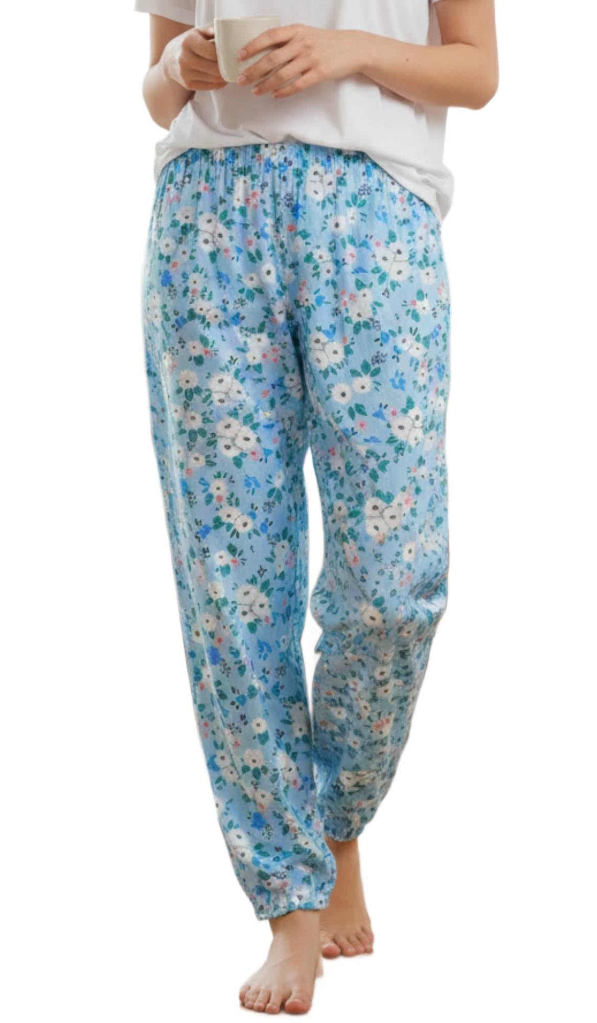 eleg & stilance Women Floral Printed Cotton Pajama Pants, Soft Elastic Waist, Lightweight Lounge Wear-picture-11