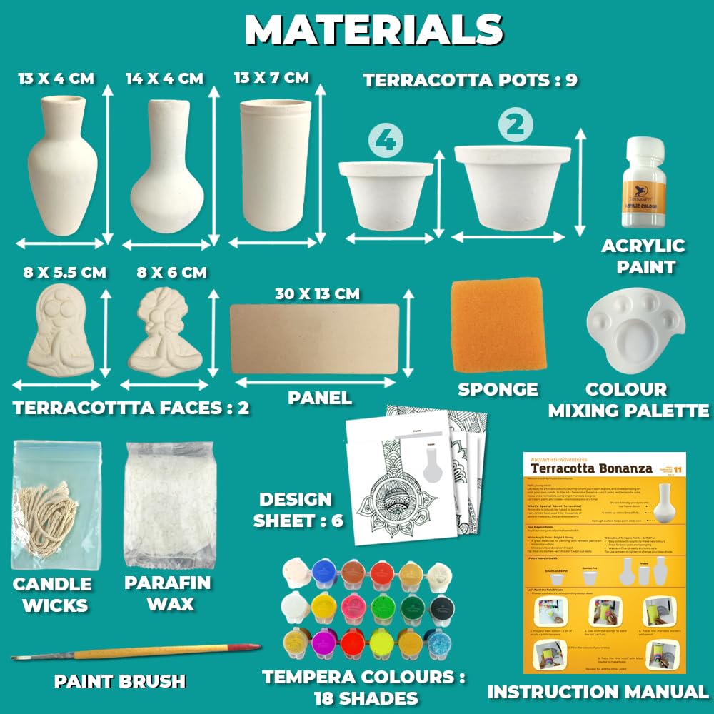 Toykraft: Kit de pintura de bricolaje | Bonanza de terracota | Actividad creativa | Arte y manualidades | Para niños de 7 años | Regalos para niñas y niños | Kit de arte y manualidades para niños |