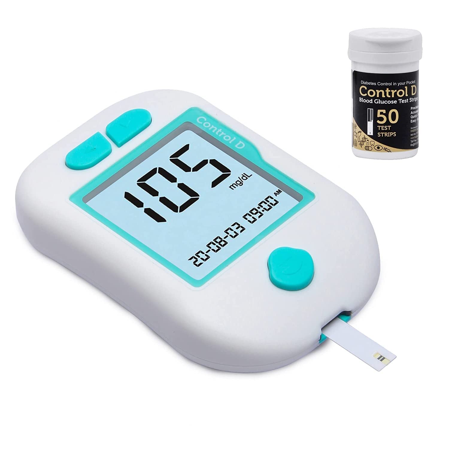 Control D Advanced Digital Diabetes Glucose Blood Sugar Testing Monitor with 50 Strips of Glucometer (White, Green)