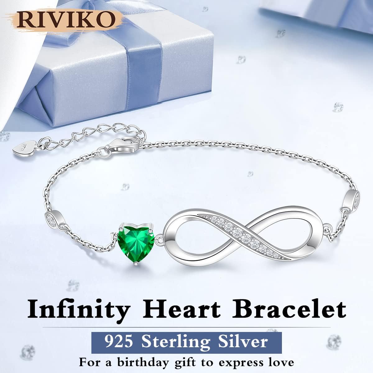 RIVIKO Infinity Love Heart Symbol Charm Bracelet for Women 925 Sterling Silver Adjustable Birthday Valentine’s Day Christmas Mothers Day Jewelry Gift for Mom Women Wife Her Friends - Image 3