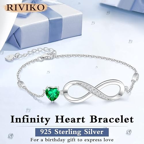 Miniatura 3 de RIVIKO Pulsera con dije de símbolo de corazón de amor infinito para mujer, plata de ley 925, ajustable, cumpleaños, día de San Valentín, Navidad