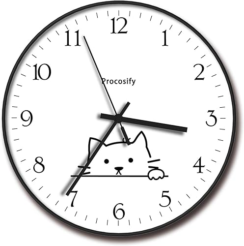 Procosify Relojes de pared redondos de 12 pulgadas a pilas para sala de estar, dormitorio, cocina, oficina, diseño minimalista, gato