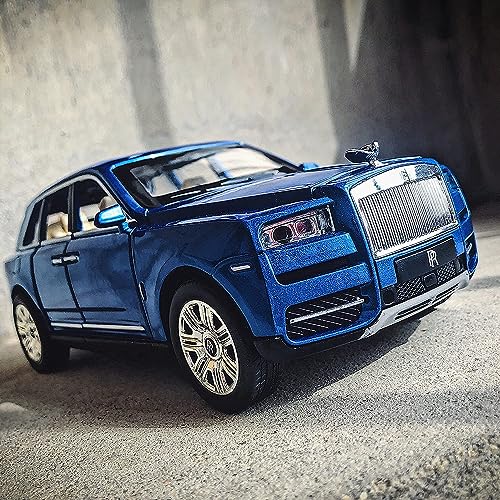 Image of Invite Enterprise 1:24 Rolls Royce Cullinan Diecast Model Metal Pull-Back Car With Sound Light And Opening Doors: A Kids' Toy Vehicle Gift (1:24 Rolls Royce Cullinan - Blue)