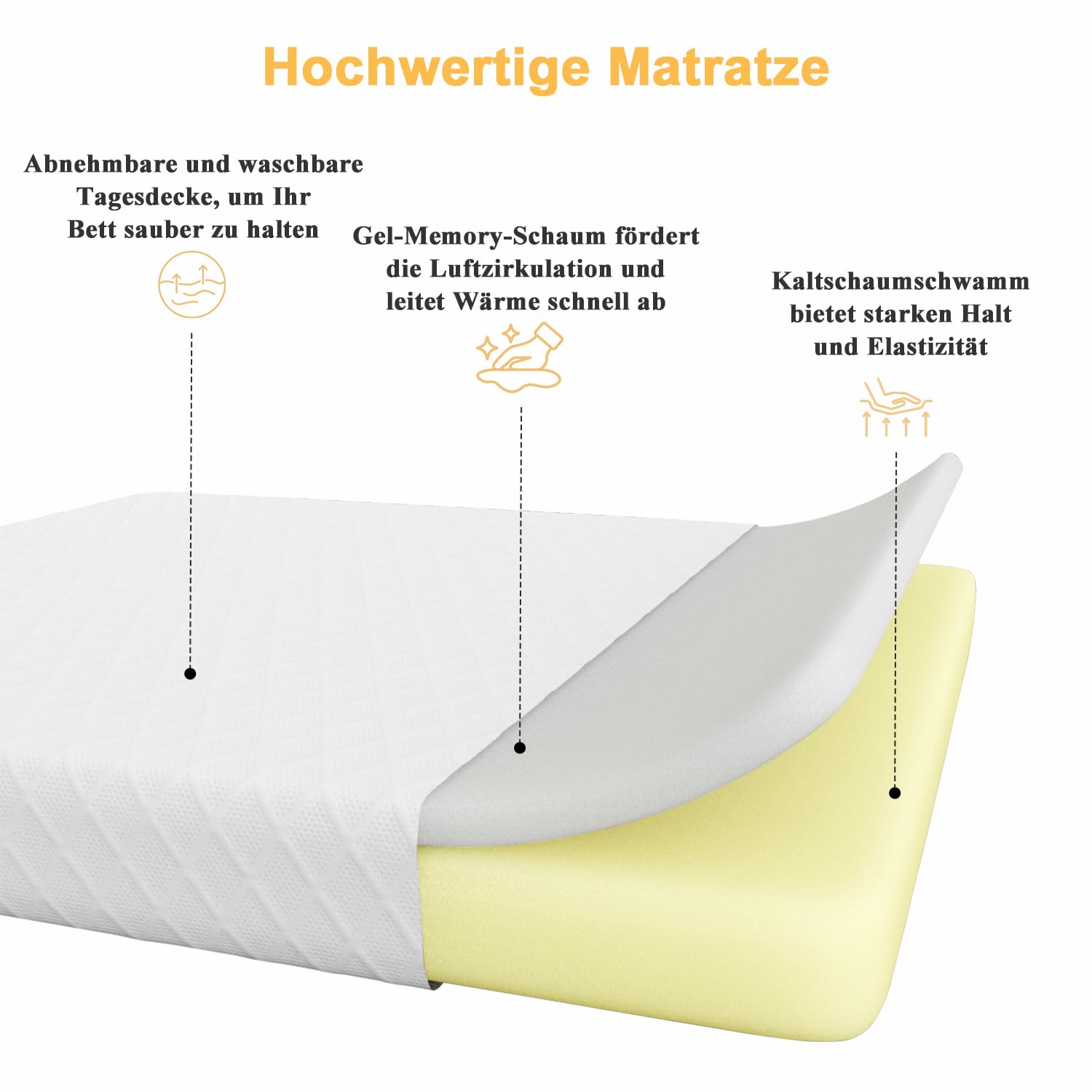 Materasso 120 x 200, materasso in schiuma viscoelastica a 7 zone, grado di durezza H3, altezza 26 cm, materasso doppio strato di schiuma fredda 2 in 1, rivestimento in tessuto