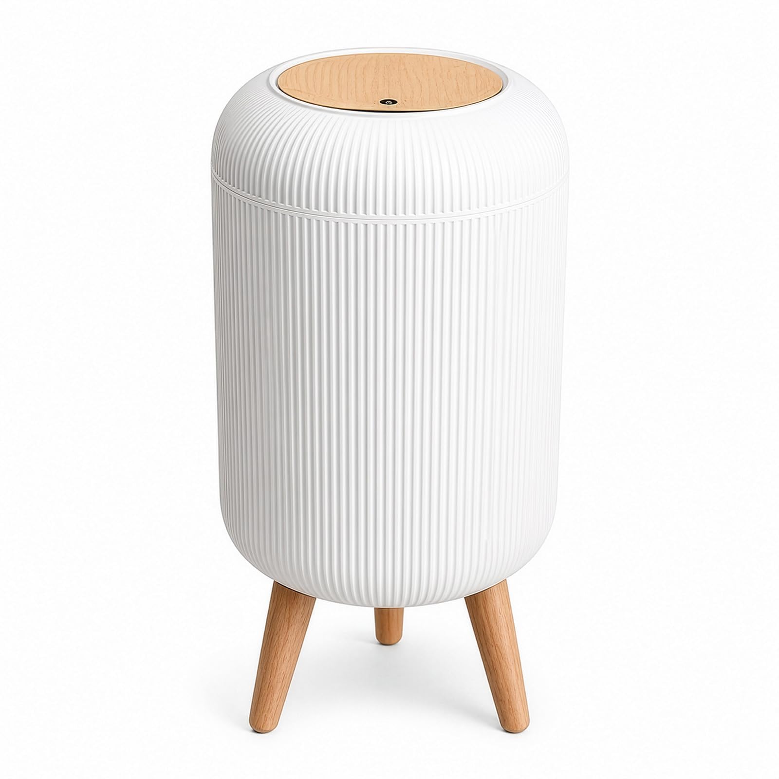 GREENSAPPIRE 2L Slim Waste Bin with Press-Top Lid – Modern Trash Can with Raised Wood-Look Legs, Odour-Reducing & Dog-Proof Rubbish Bin for Bathroom, Bedroom, Kitchen, Office & Living Room (White 10L)