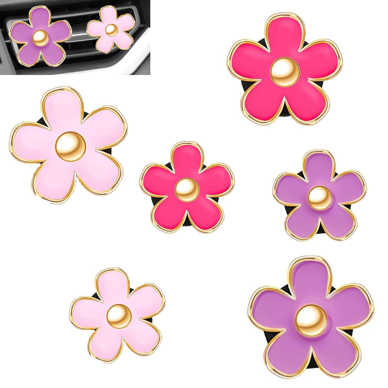 OBTANIM 6 PCS Car Air Vent Clips Colorful Daisy Flower Car Air Freshener Clip Air Conditioning Outlet Clip for Car Interior Decoration Accessories (
