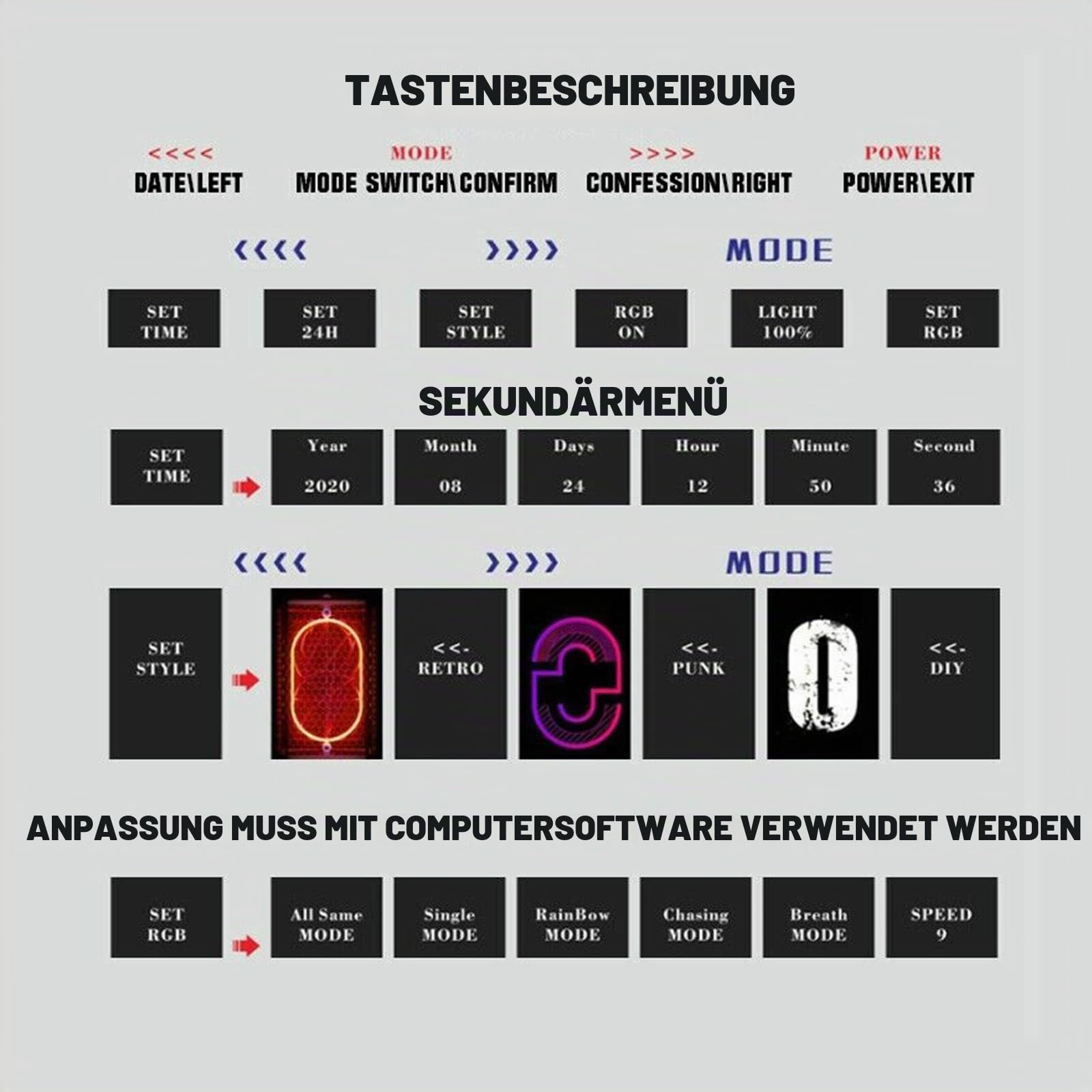 TWSOUL LED Nixie Uhr - DIY Röhrenuhr, 20 Modi Digitaluhr, Customized Photo Display, Retro Vintage Uhr Mit USB-Kabel - Kreatives Geschenk