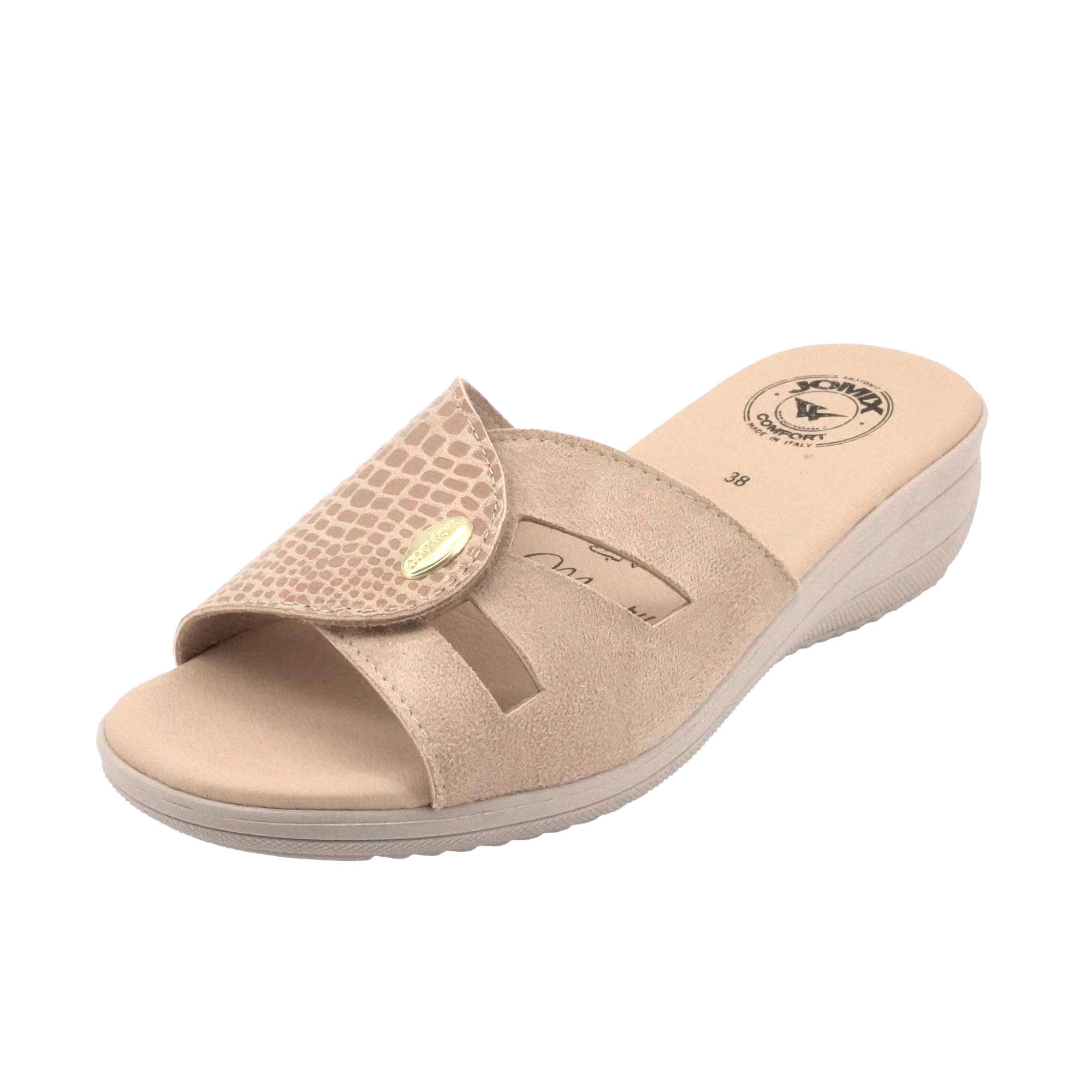 JOMIX Ciabatte da Donna con Zeppa e Strappo Regolabile Sandali Slides in Pelle Sintetica Scarpe Casuali Antiscivolo per Primavera Estate Prodotte in Italia ITD2602