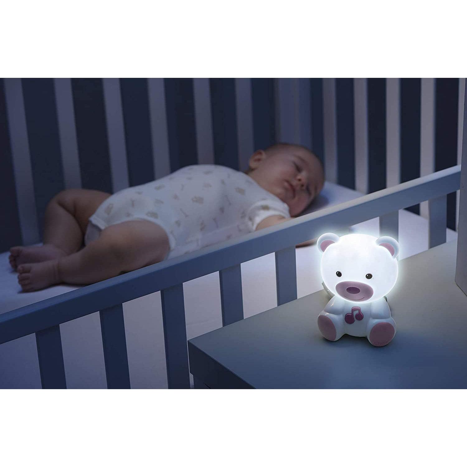 Chicco - Veilleuse et Lampe de Nuit, Ours Portable avec Musique Classique et Sons Apaisants, Évolutive, Rose, dès la naissance.