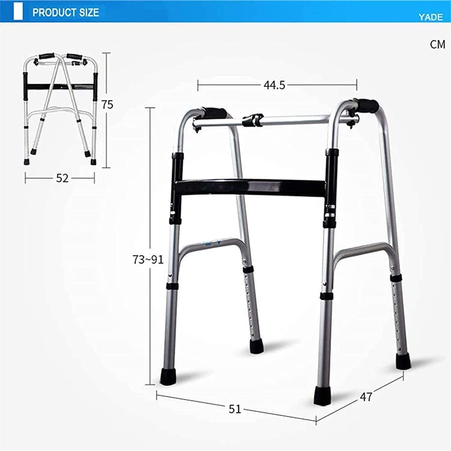Andador para Personas Mayores, Plegable, Ligero, de Aluminio, con Altura Ajustable, Ayuda para la Movilidad para Personas Mayores y Adultos (sin Ruedas), decoración.