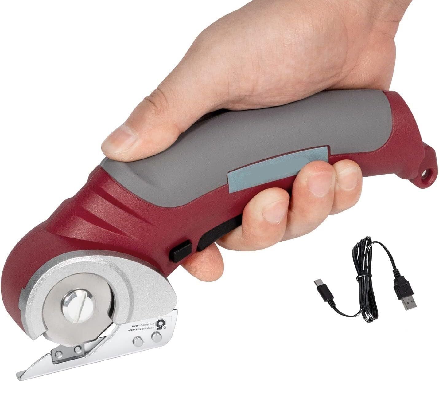 Taglierina Elettrica Cordless per Tessuti, Stoffa, Pannolenci, Cordless a Batteria, Spessore di Taglio Massimo 50mm, Batteria da 4.2 V, Taglierino per il Taglio di Tessuti Pelle Cartone Stoffa
