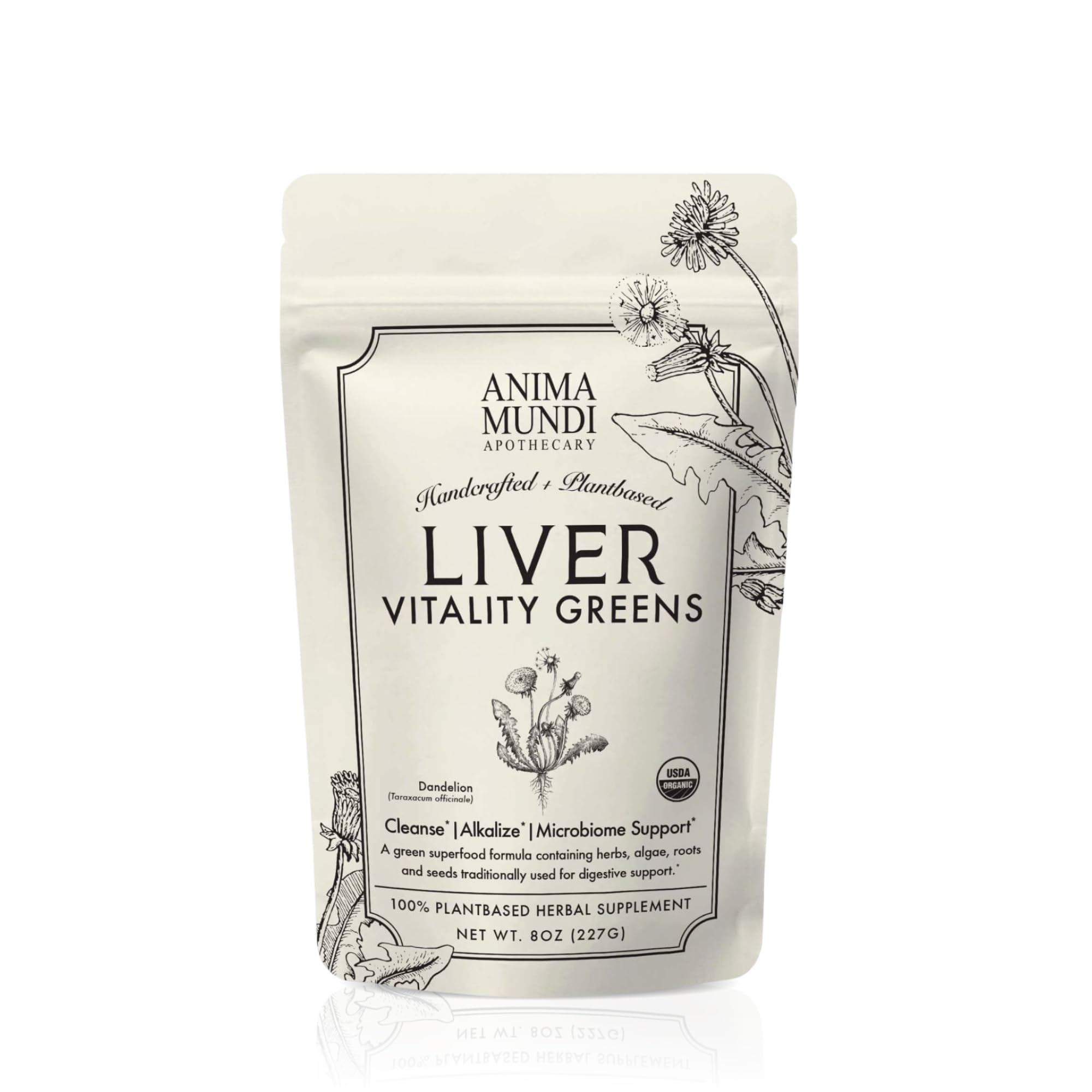 Anima Mundi Apothecary Super Greens Powder - Liver Vitality - Organic Superfood Greens & Herbal Prebiotics for Liver Detox, Cleanse & Support - with Fair Trade Dandelion, Milk Thistle & More (8oz)