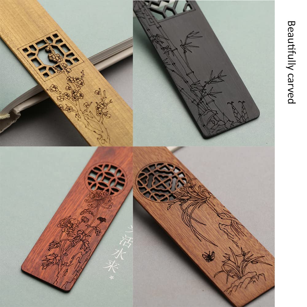 4pcs hölzerne Lesezeichen Mahagoni Antike Lesezeichen chinesische Stil Geschnitzte Lesezeichen Lesezeichen
