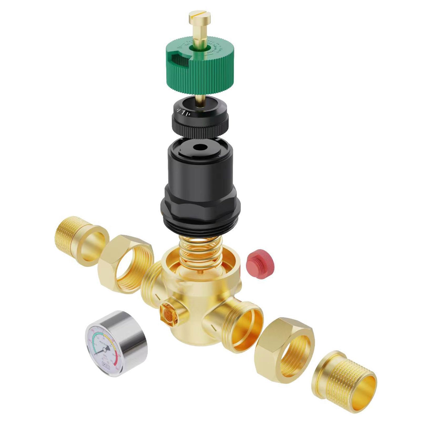 Riduttore Di Pressione Acqua, 1/2 Pollici DN15 Regolatore Di Pressione Acqua Con Manometro, Valvola Di Riduzione Della Pressione Dell'Acqua Ottone Riduttore Pressione Acqua