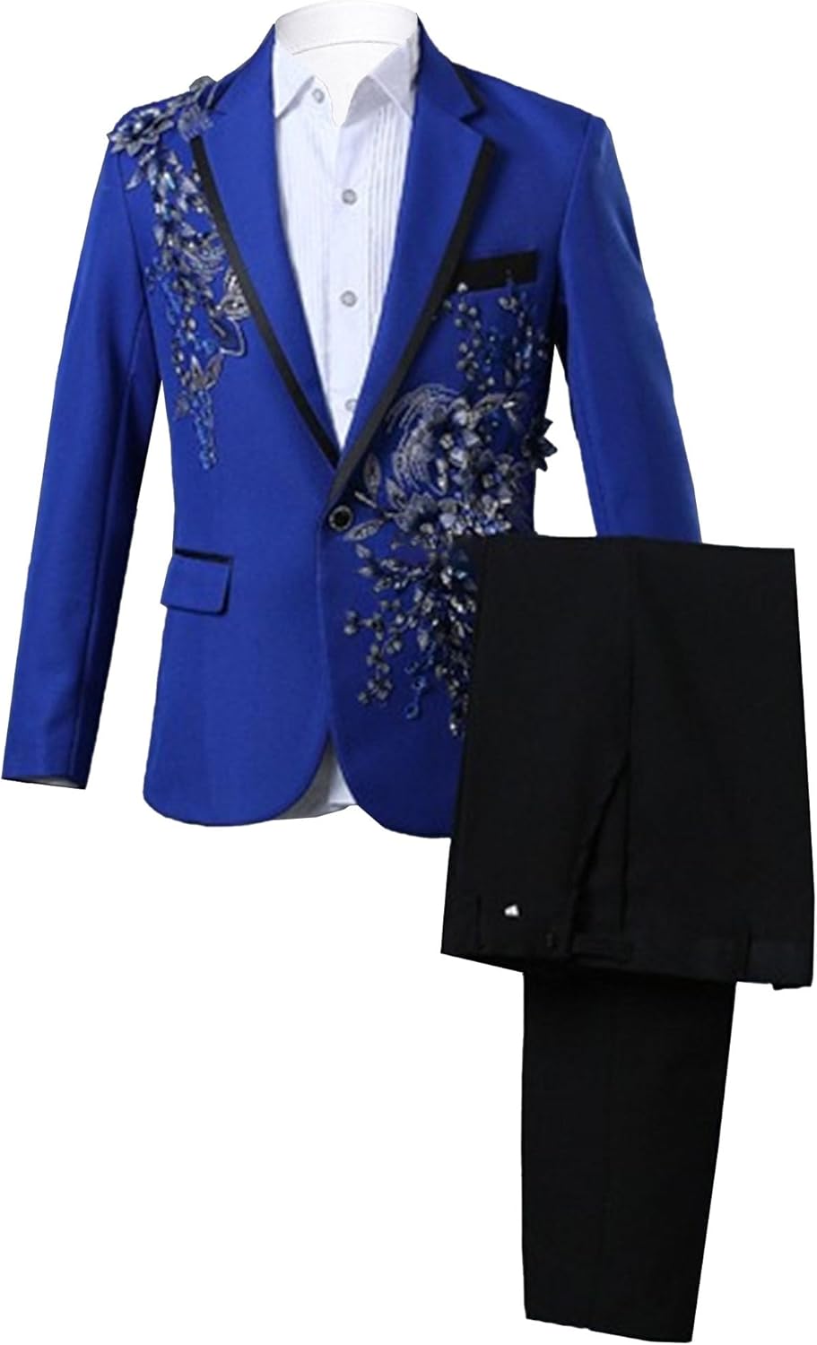 Men's Stylish Tux Dress 2 Pieces Suit Slim Tuxedo Blazers Pants Outfit with Rhinestone for Prom,Party,Wedding