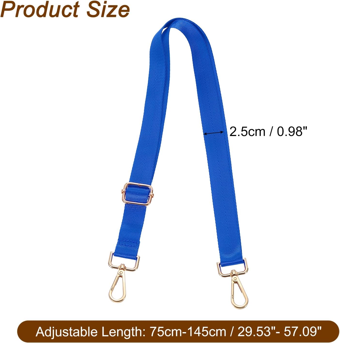 uxcell Wide Shoulder Strap, 2.5cm Adjustable Purse Strap Replacement Crossbody Strap for Shoulder Bag Handbag, Blue, Light Gold Pull Core Buckle - Image 2