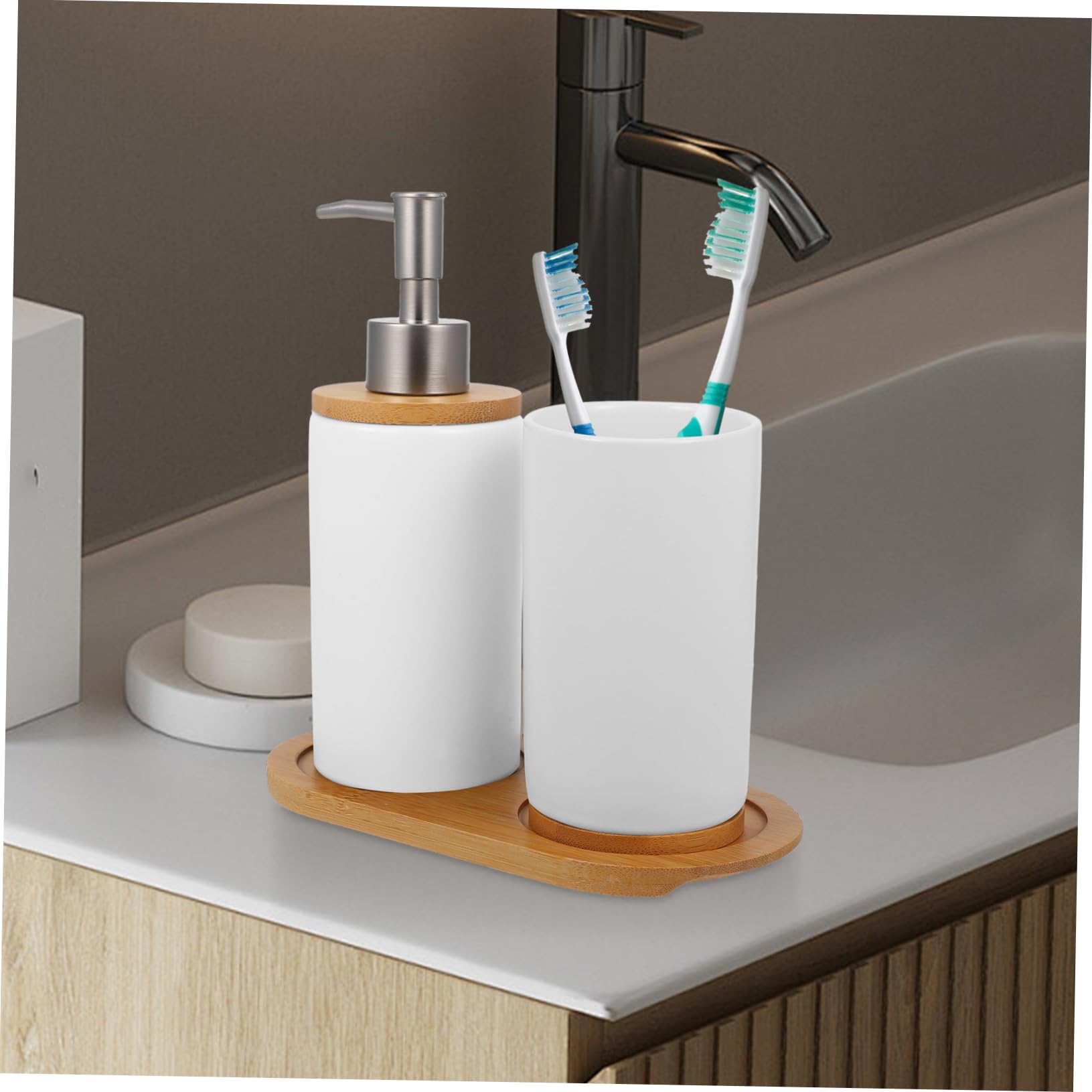 Alipis Ceramiczny Kubek Na Szczoteczkę Do Zębów Dozownik Do Balsamu Uchwyt Na Szczoteczkę Do Zębów Akcesorium Do Łazienki