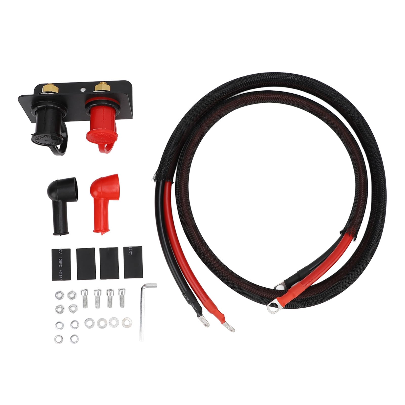 POENVFPO Terminales de BateríA Remota, Poste de BateríA de Latón de 3 Pernos de 8 Pulgadas con Cubierta, Kit de Poste de Carga de 250 A, Cable de Calibre 4 de 59 Pulgadas, Montaje en Panel para