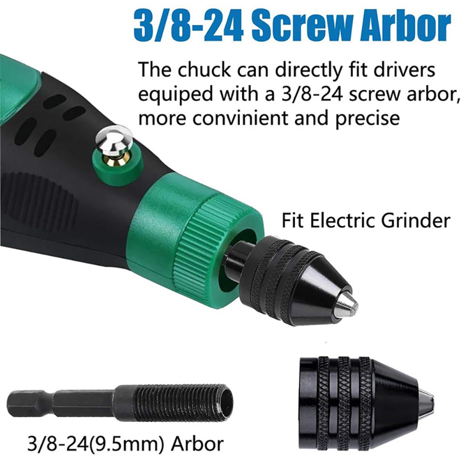 Mini mandrino autoserrante per punte da trapano elettriche, convertitore di pinza, estensione, adattatore per trapano, utensile di fissaggio, attacco esagonale da 1/4" (esagonale nero da 0,3 a 6,5)