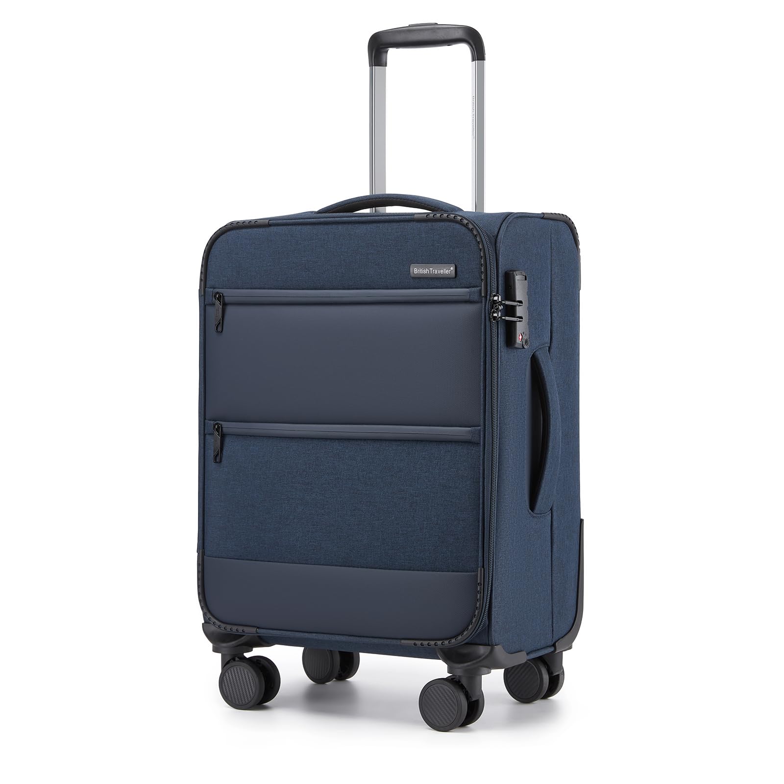 British Traveller Handgepäck Koffer Stoff, 41 Liter-Leichter Weichgepäckkoffer mit separatem Laptop-Fach, 4 Rollen Koffer Trolley mit TSA Schloss,57.5x37x25.5 cm (Blau)
