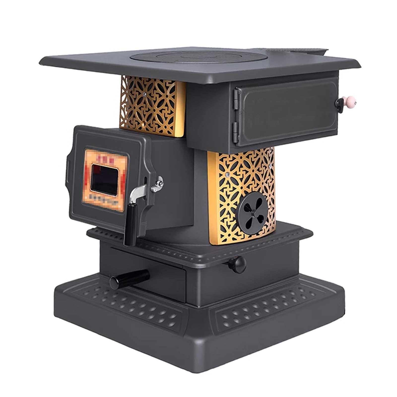 Fornello da Esterno Finestra di Ispezione Stufa a Gassificazione Senza Fumo Cucina a Legna con Forno e Piano Cottura Cassetto Raccoglicenere Adatto per Terrazze e Interni(B)