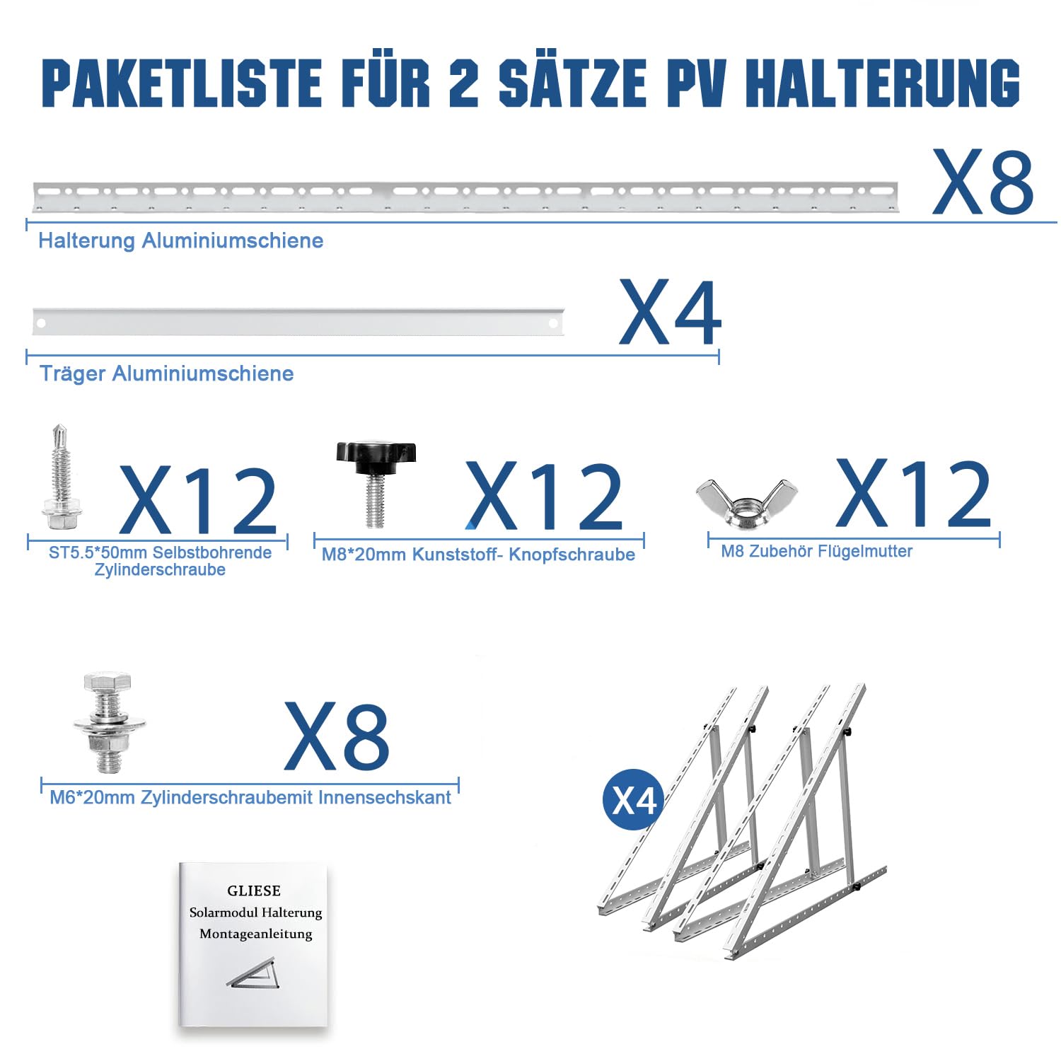 Zonnepaneelhouder, 114 cm, 2 paar zonnepaneelhouders, houder