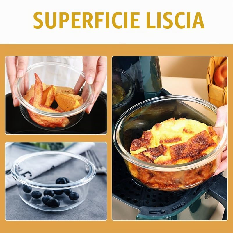 2 pezzi Ciotole in Vetro Temperato Resistenti al Calore per Friggitrice ad Aria Forno e Preparazione Cucina Design Moderno per Insalate Cottura e Porzioni Controllate