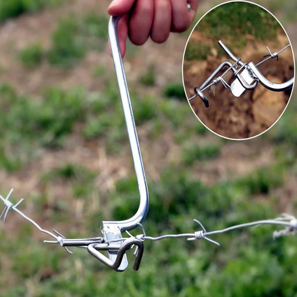 SEIWEI 40PCS Fence Wire Tightener with 2 Tighteners Handle, Barbed Wire Fencing Tensioning Tools, Fast Wire Tightening for Outdoor Farm Fence (Silver), 80*120*5mm/3.15*4.72*0.19in