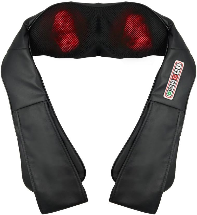 Wikvon Shiatsu Back Neck Massager Shoulder Massage Electric with Heat Deep Kneading Tissue Massage and Timing Function Deep Tissue Dust Cloth Protect for for Muscle Pain Relief Relaxtion on Office Ho