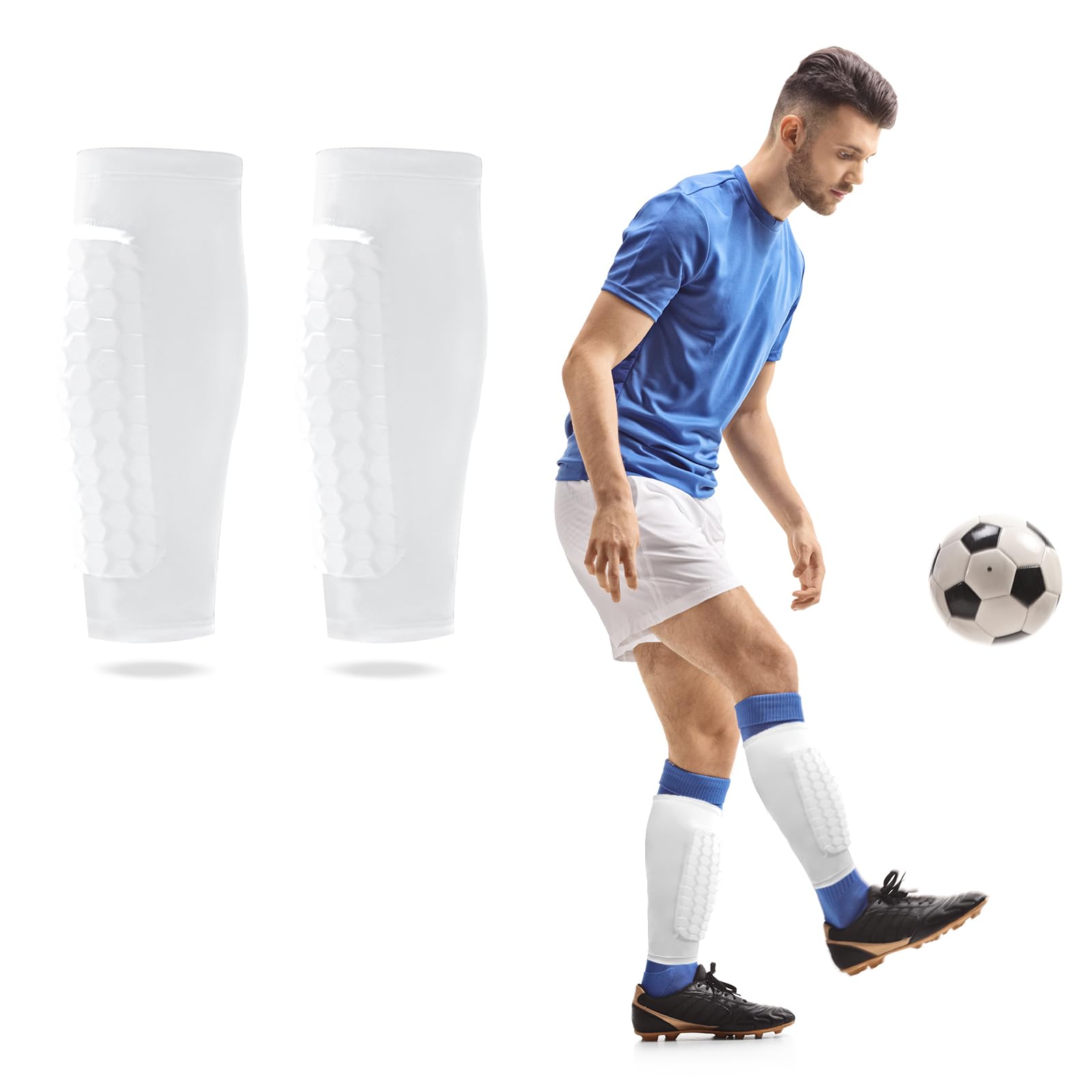 Football Shin Pads Boys, Shin Guard Sleeves Featuring Collision Avoidance Breathable Lightweight Character, Suitable for Protecting the Calves of Boys and Girls (White, M)