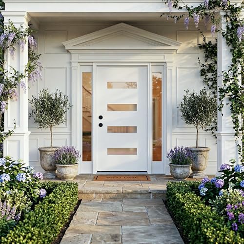 Image of Casaphoria 36 inch x 80 inch Fiberglass Entry Door Without Door Frame,Right Hand Inswing Exterior Door Slab,Contemporary Wooden Grain Knock-Down Front Door for Home Entrance, White Door Slab Only