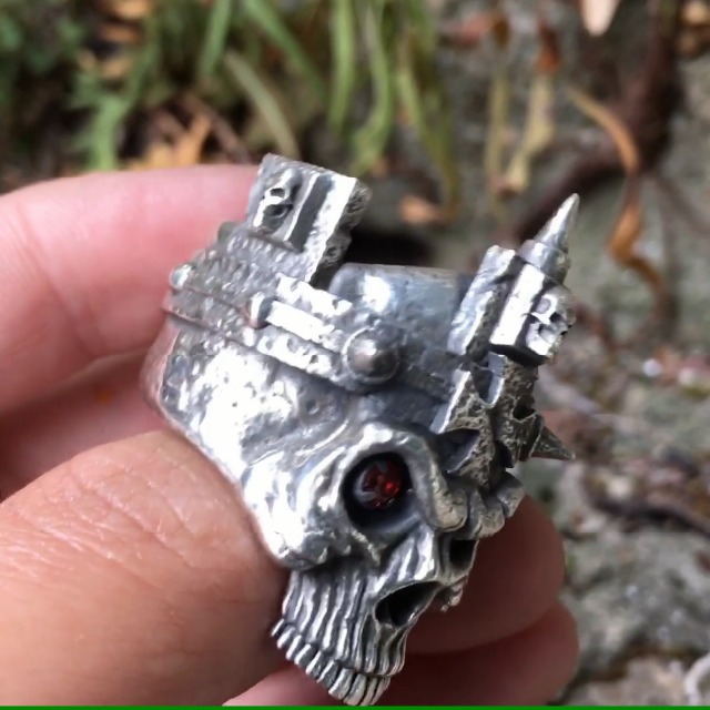 ApinJe Large Skull Ring for Men 925 Sterling Silver Vintage Biker
