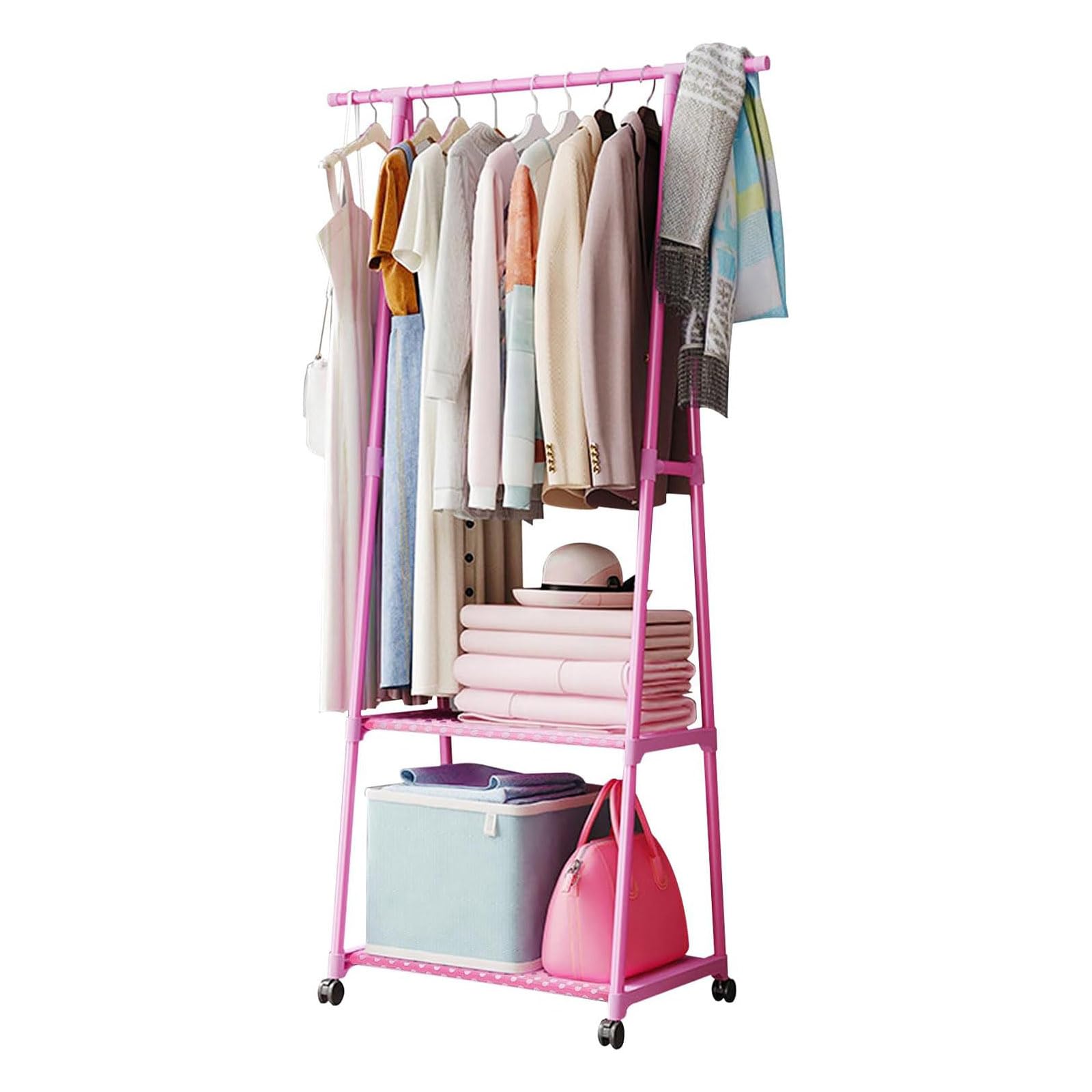 Youyijia Small Clothes Rails 55x42x160cm Clothing Coat Rack Clothing Rail for Bedroom Hanging Rail for Clothes Children's Garment Dress Hanging Display Stand with Shoe Storage Shelf Pink