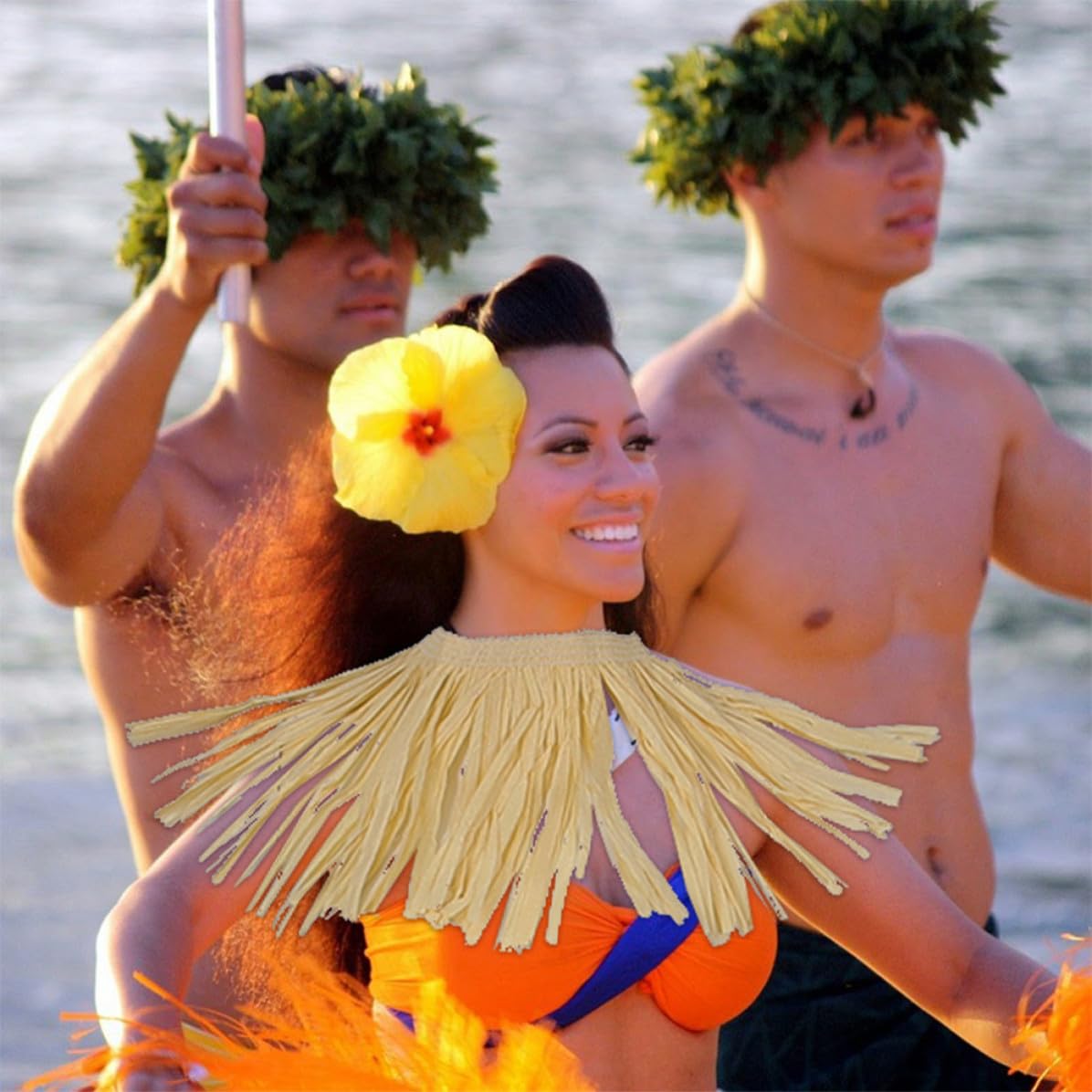 SOLUSTRE 3 Juegos Conjunto de Falda Hula Hawaiana de Rafia para Celebracion Verano Accesorios para Fiesta y Decoración Temática de Verano en Jardín