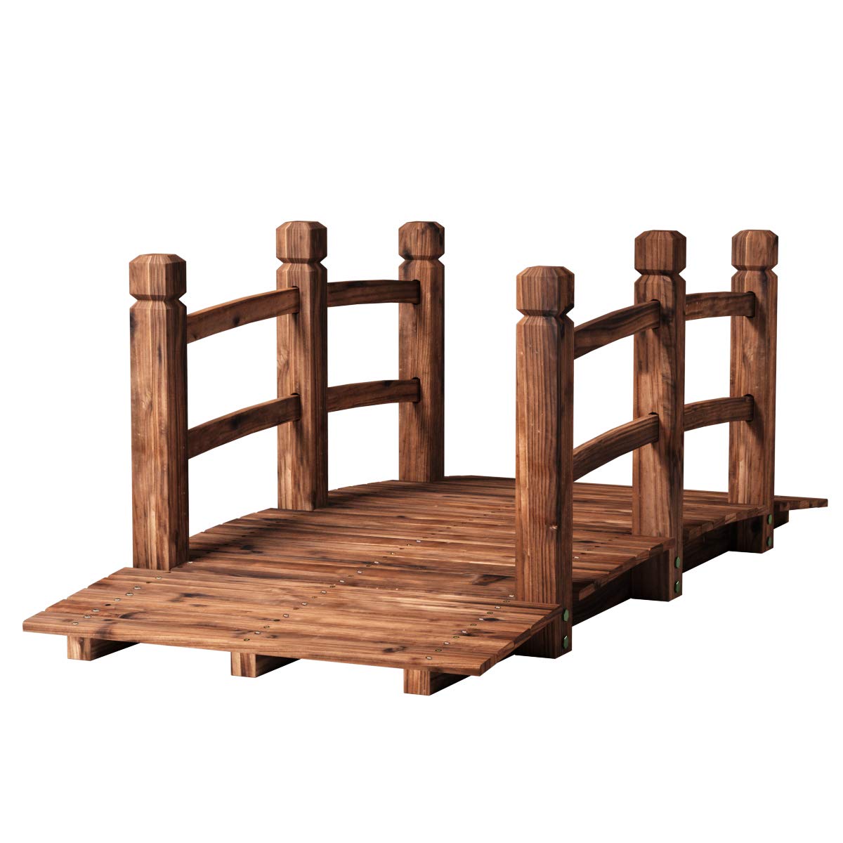 GOPLUS Holzbrücke aus Tannenholz, Gartenbrücke bis 100 kg, Teichbrücke Braun, Zierbrücke mit Geländer, 150x67x55cm (Braun)