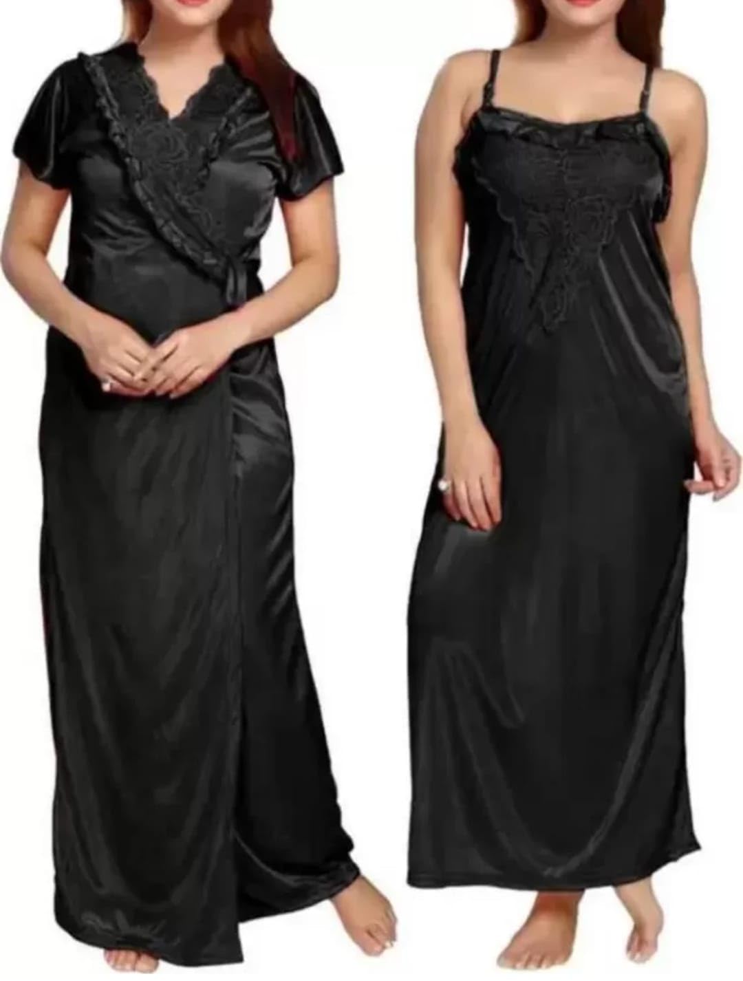 ND Night Desire Women's Satin Nightwear Sleepwear Plain/Solid Nightwear Set Pack of 2-picture-11
