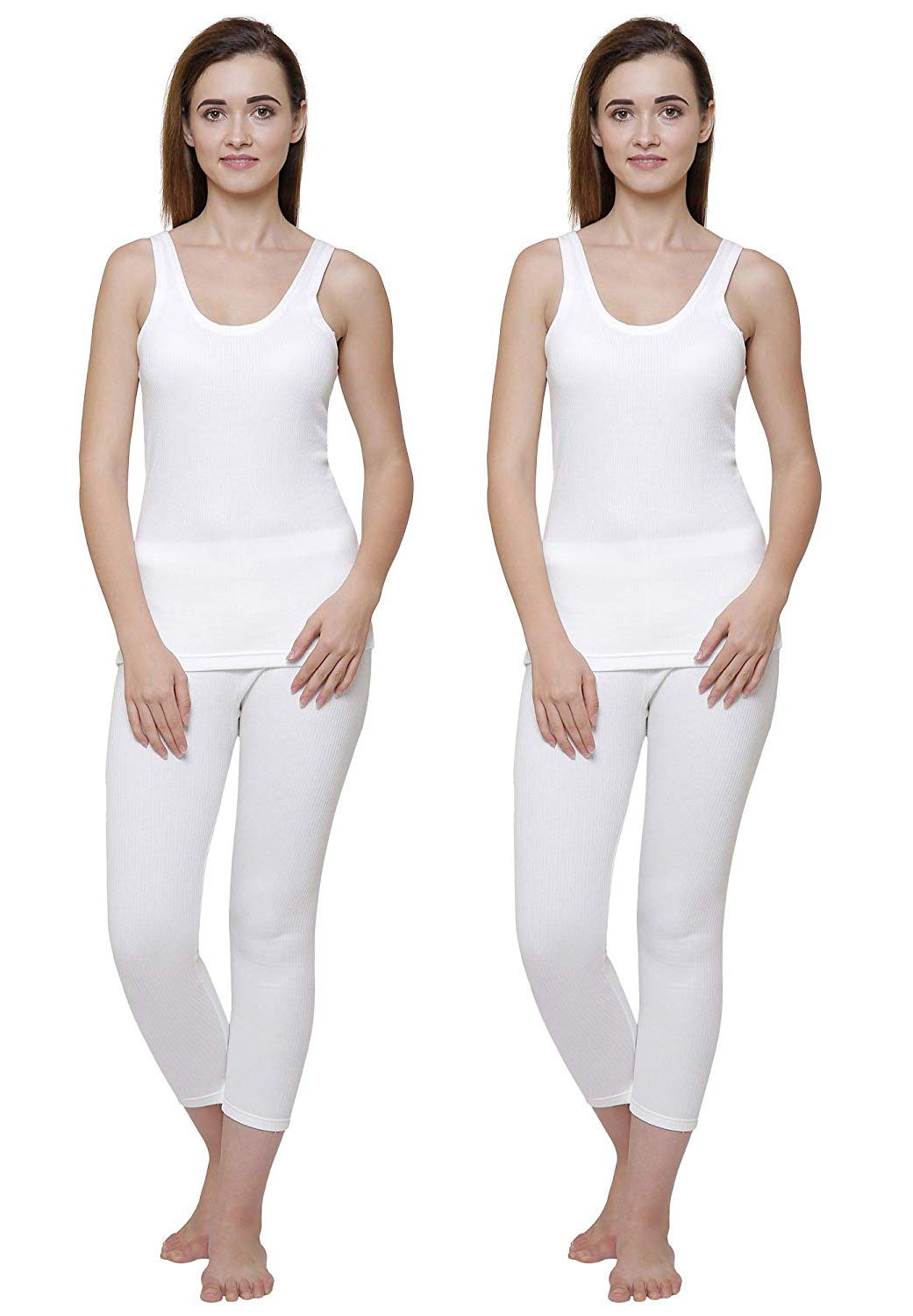 bodycare insider Women White Round Neck Sleeveless Slips/Upper/Top and Lower/Trouser/Bottom Thermal Set - Pack of 2-picture-25