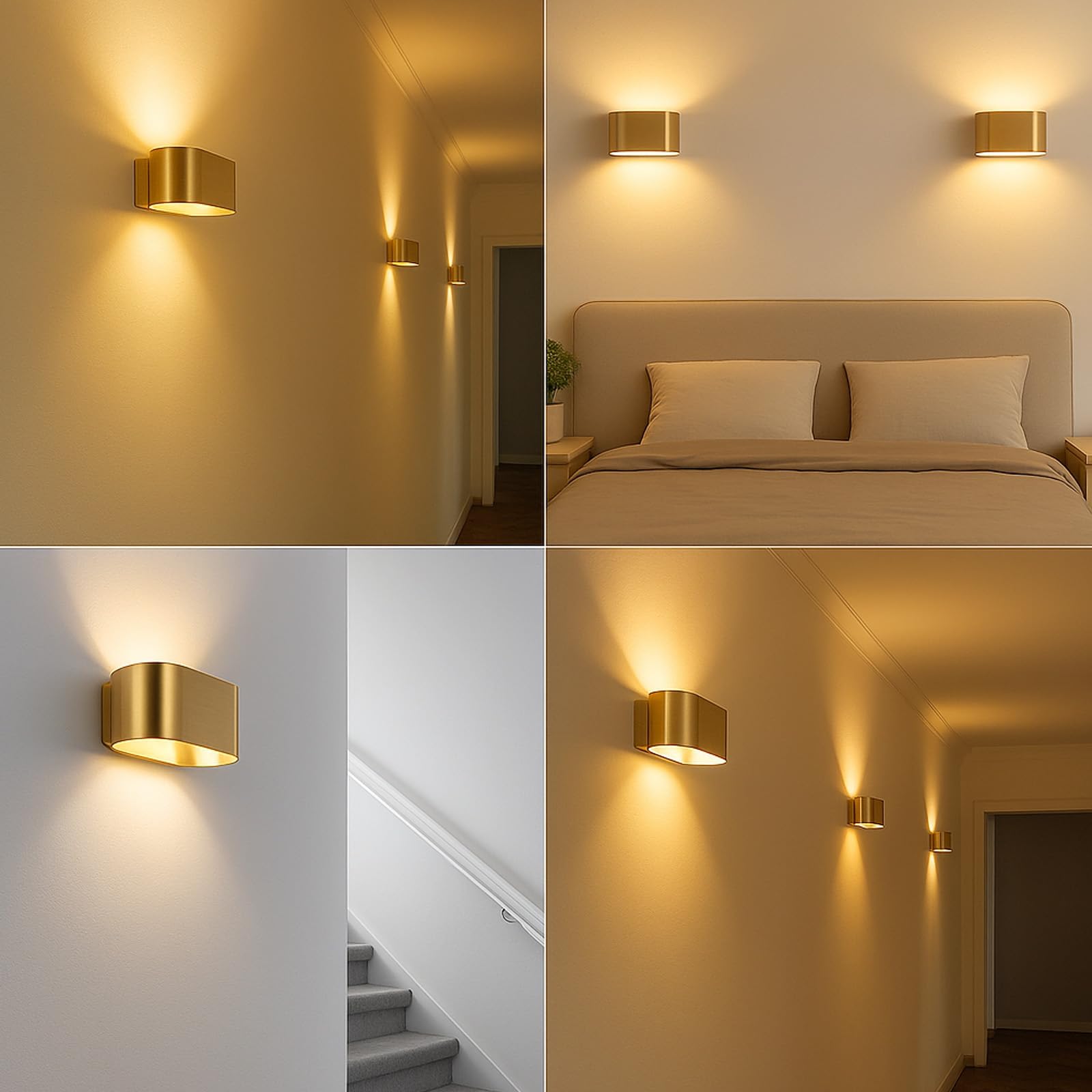 Alpinaluz Applique da Parete Up & Down con Attacco G9, Design Curvato in Metallo, Lampada Decorativa da Interno per Corridoio, Soggiorno e Camera da Letto, IP20 (Oro satinato)