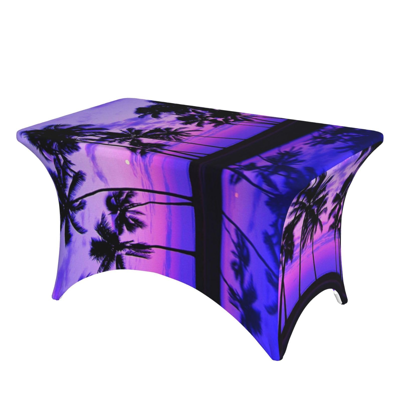 Dcehgew Palm Tree Purple Sunset 4Ft Spandex Rectangular Table Cloth, Printed Fitted Elastic Tablecloths Washable Table Cover For Event, Wedding, Banquet & Party