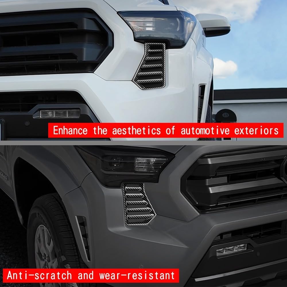For Toyota Tacoma 2024 2025 2026 Exterior Accessories Front Bumper Side Fog Lamp Light Cover Headlight Trim Frame Grille Decor ABS (Carbon Fiber Grain)