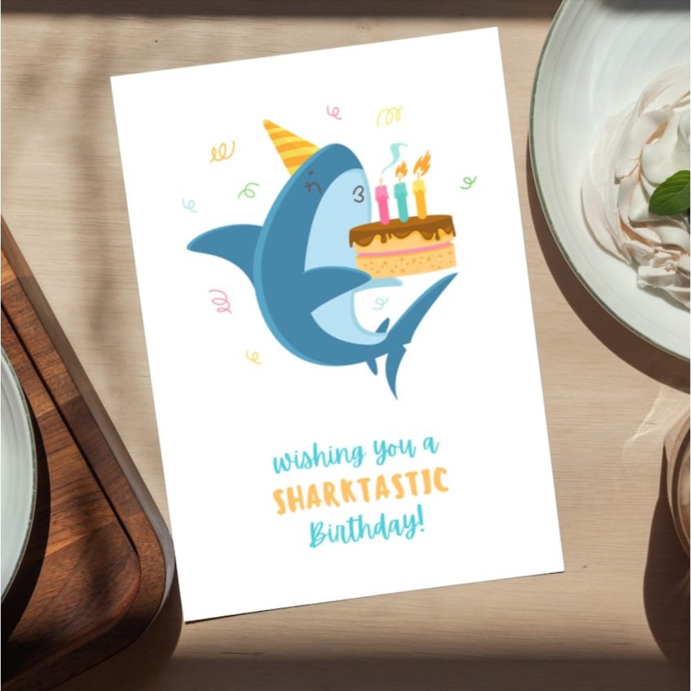 Half Engineer Baby Shark Birthday Theme Printed Personalised Happy Birthday Greeting Card with Envelope Gift for Birthday Star's |Add Custom, Message, 1-Pack